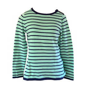 3-$30 Sail to Sable small green and blue striped lightweight sweater